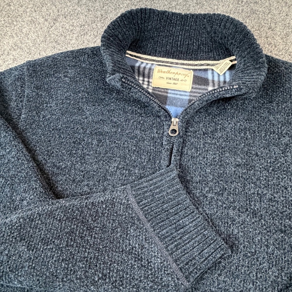Weatherproof Vintage Mens Size XL Quarter Zip Pullover Sweater Blue Fleece Lined
